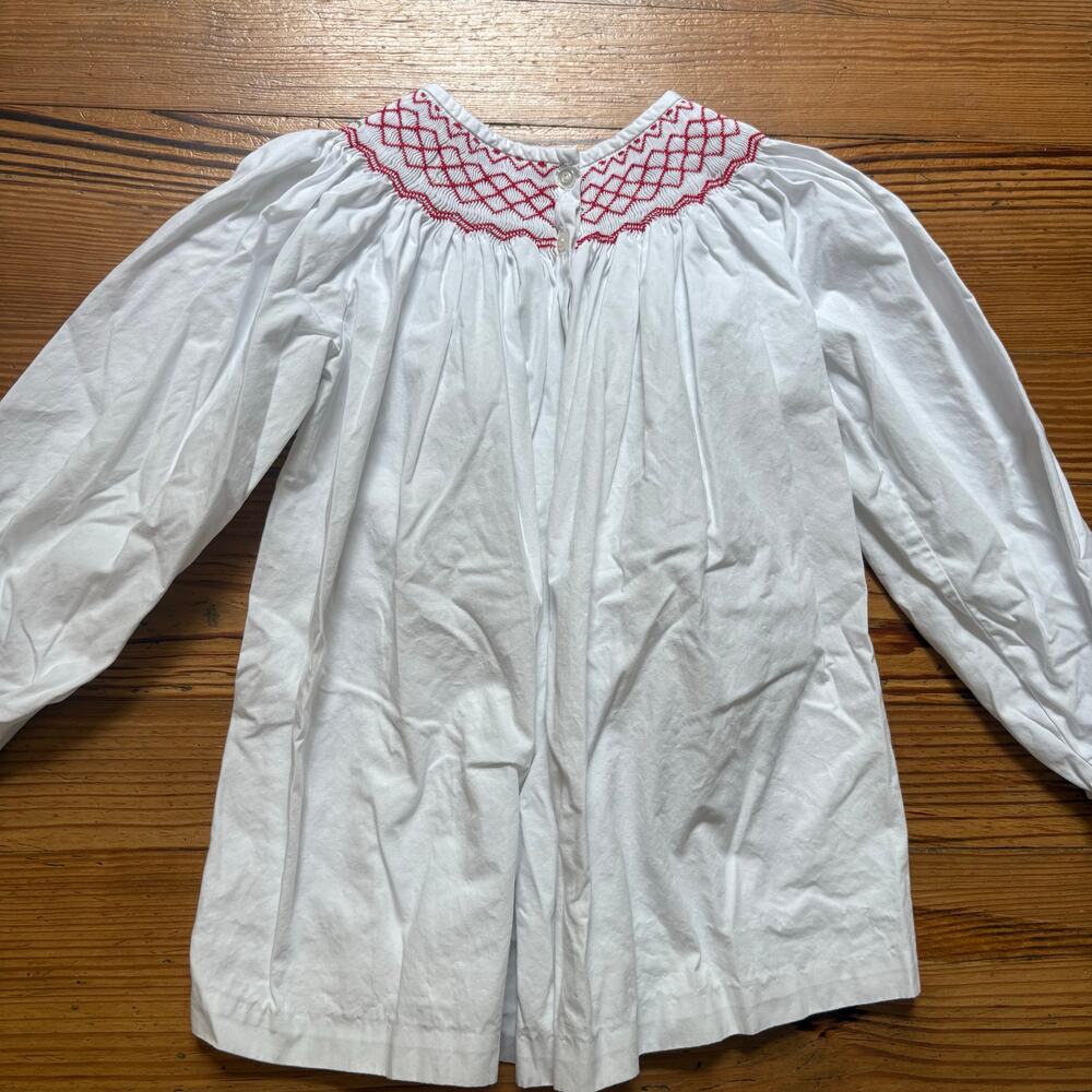 Shrimp & Grits Kids white cotton red smocked long sleeve‎ shirt SIZE 7 - Picture 6 of 6